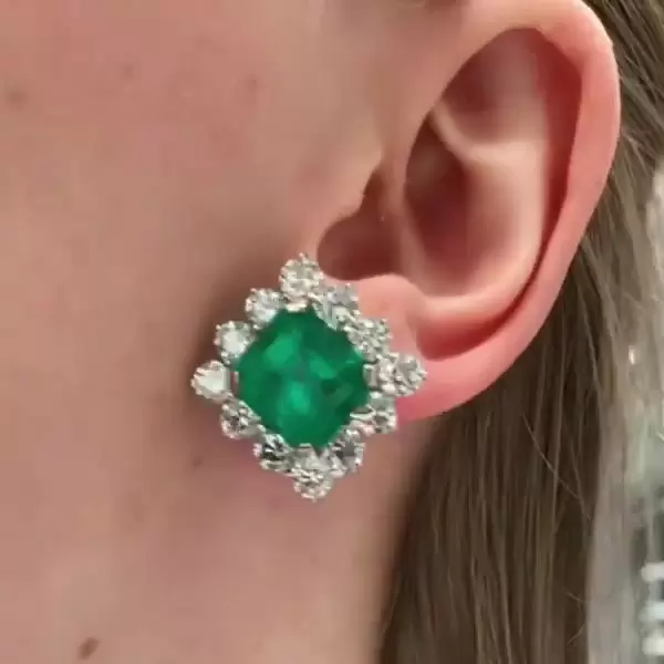 20ctw Asscher Cut Emerald Halo Big Stud Earrings