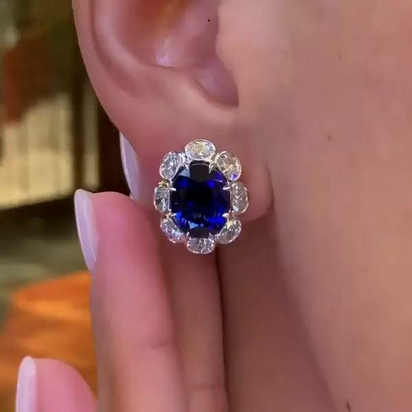 13.2ct Oval Cut Blue Sapphire Art Deco Stud Earrings