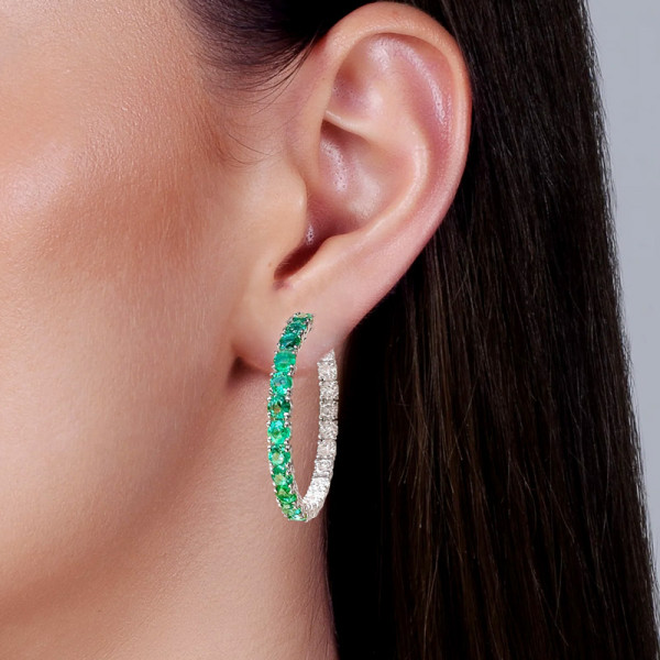 7.8ctw Round Cut Emerald Hoop Earrings
