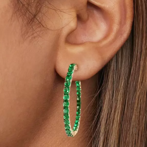 7.8ctw Round Cut Emerald Hoop Earrings in Gold