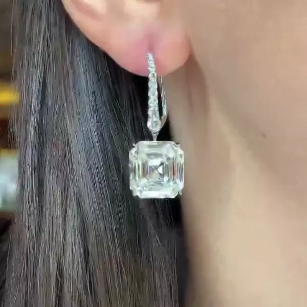 4.35ct Asscher Cut White Sapphire Drop Earrings