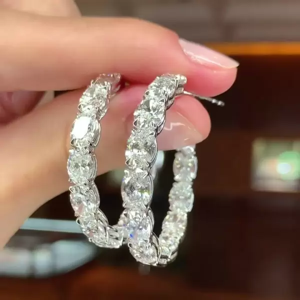 23ctw Oval Cut White Sapphire Hoop Earrings