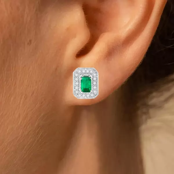 3ctw Emerald Cut Halo Stud Earrings