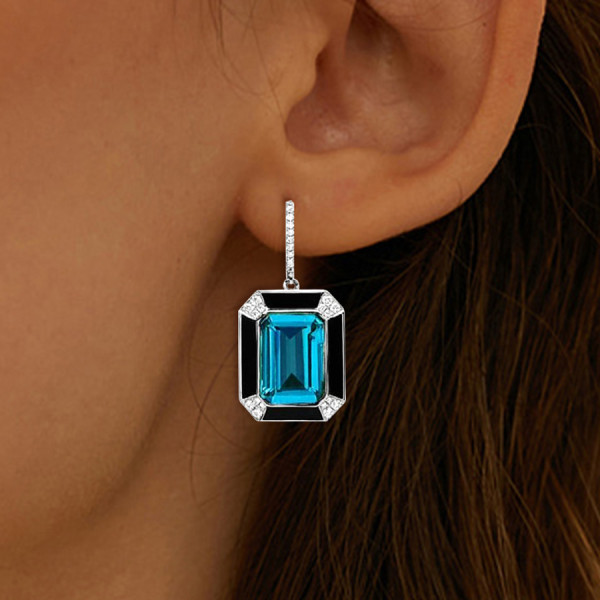 6ct Emerald Cut Blue Topaz Sapphire Drop Earrings