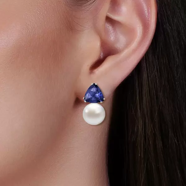 4ct Created Sapphire Pearl Drop Earrings