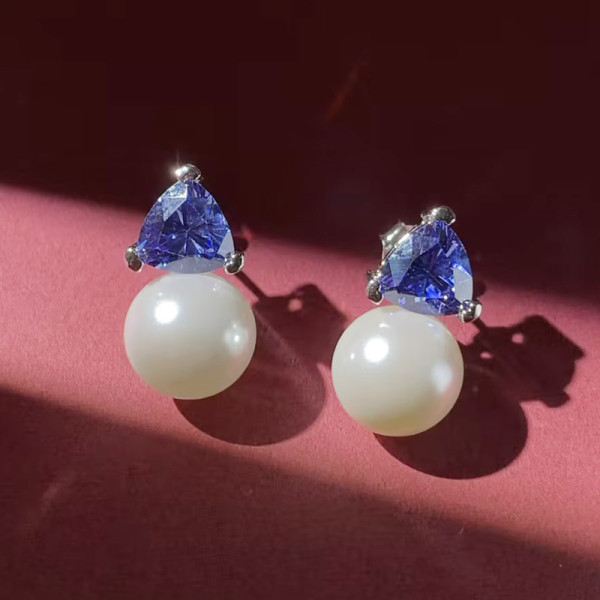 4ct Created Sapphire Pearl Drop Earrings