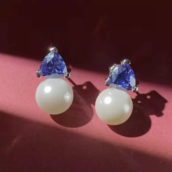 4ct Created Sapphire Pearl Drop Earrings