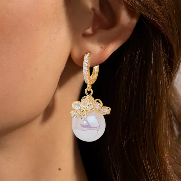 12mm Pearl Cluster Flower Elegant Drop Earrings