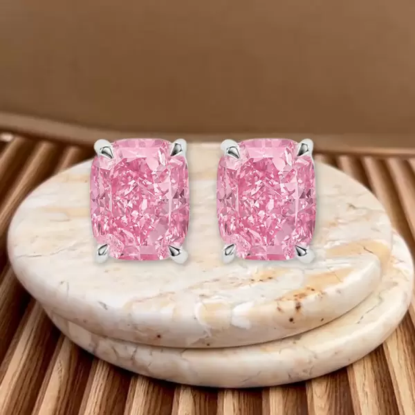 6ctw Cushion Cut Pink Sapphire Stud Earrings