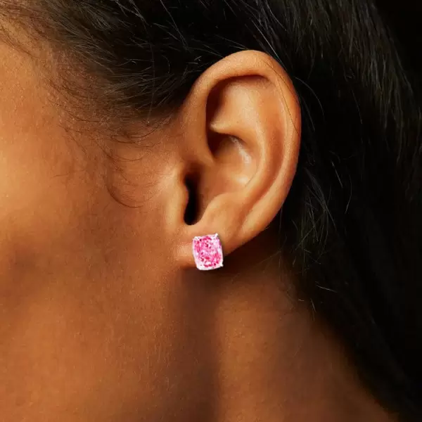 6ctw Cushion Cut Pink Sapphire Stud Earrings