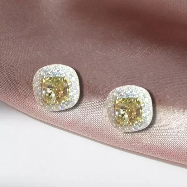 8ctw Cushion Cut Yellow Sapphire Paved Halo Stud Earrings