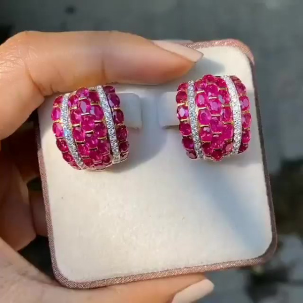 18.95ct Italian Style Oval Cut Ruby Sapphire Stud Earrings
