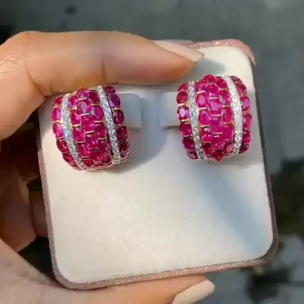 18.95ct Italian Style Oval Cut Ruby Sapphire Stud Earrings
