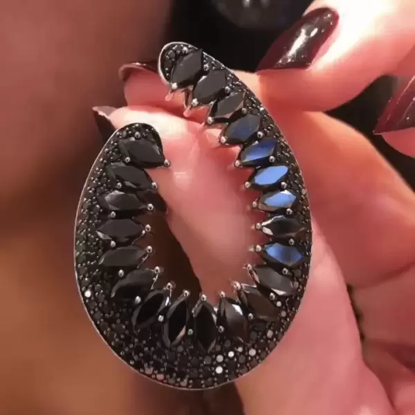 18.65ct Marquise Cut Black Diamonds Hoop Earrings