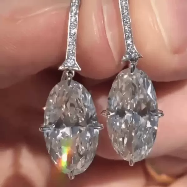 10.05ct Oval Cut White Sapphire Drop Earrings