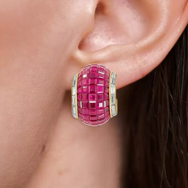 19.65ct Invisible Setting Ruby Half Hoop Earrings