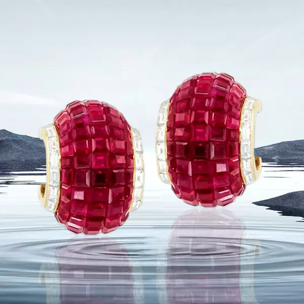 19.65ct Invisible Setting Ruby Half Hoop Earrings
