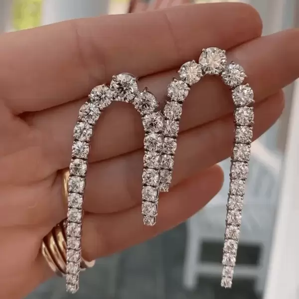 7.25ct Round  Cut White Sapphire Drop Earrings
