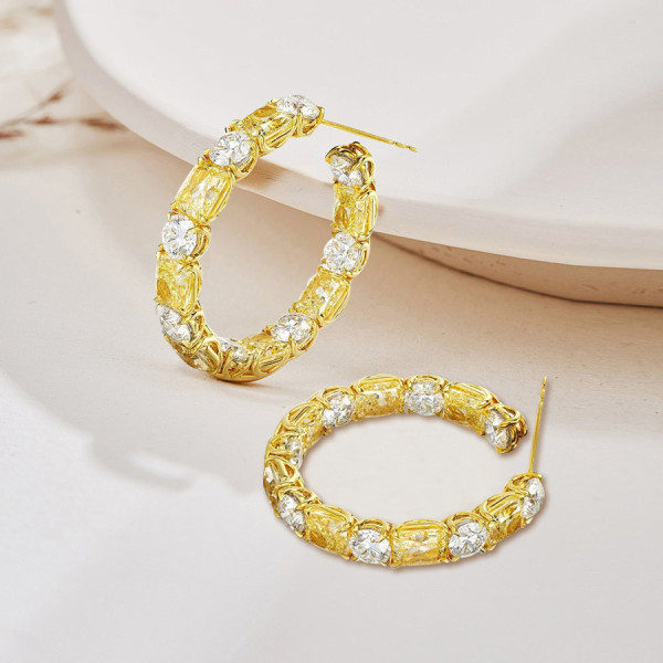 11ctw Radiant Cut Yellow Sapphire Hoop Earrings