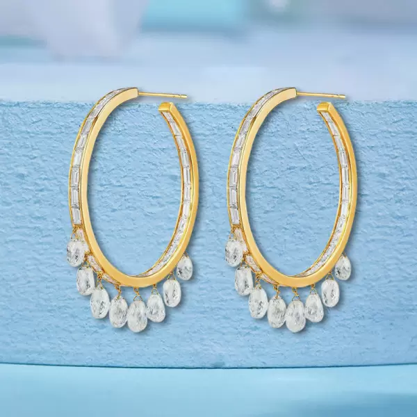 White Sapphire Dangle Statement Hoop Earrings