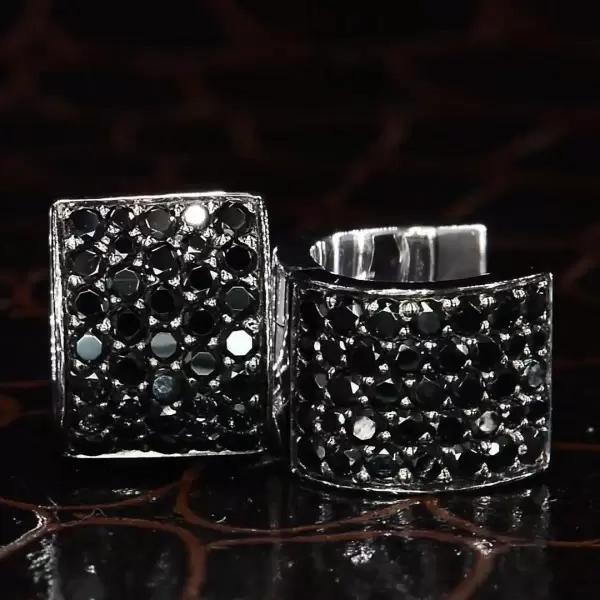 Black Sapphire Huggie Earrings For Men in Sterling Silver