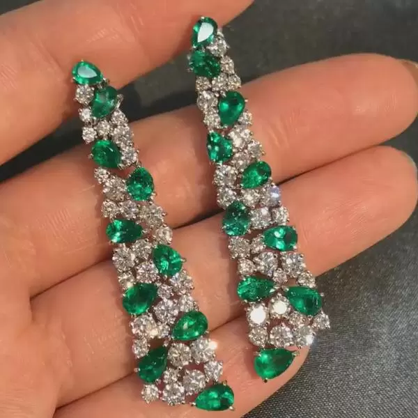 7.1ctw Emerald and White Sapphire Statement Earrings