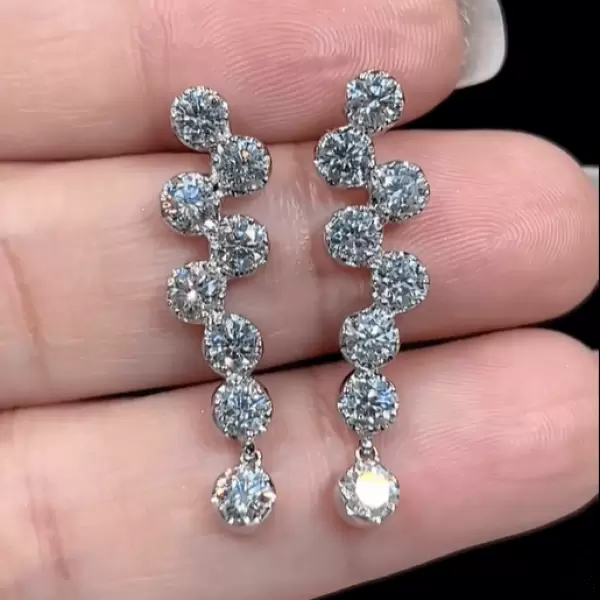 7ct Round Cut White Sapphire Drop Earrings