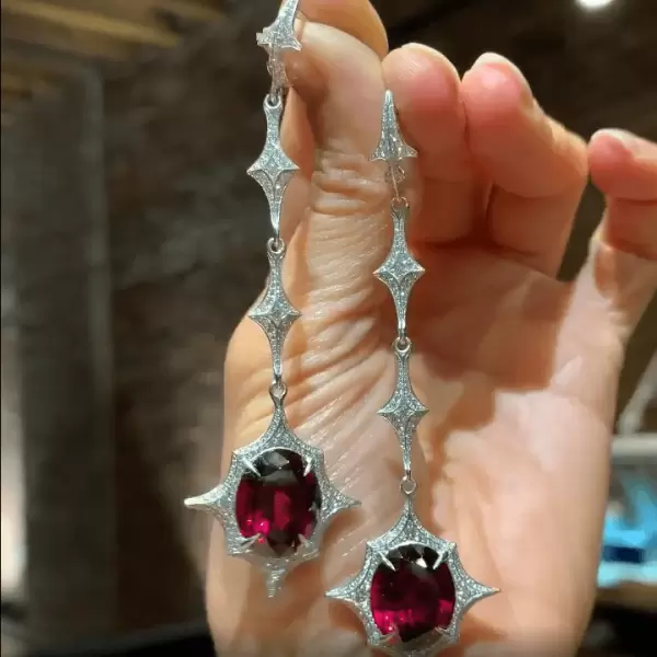 8ct Oval Cut Ruby Drop Earrings 