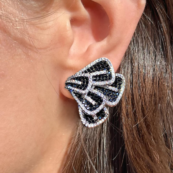 Butterfly Inspired Black Sapphire Statement Flower Earrings