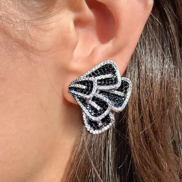 Butterfly Inspired Black Sapphire Statement Flower Earrings