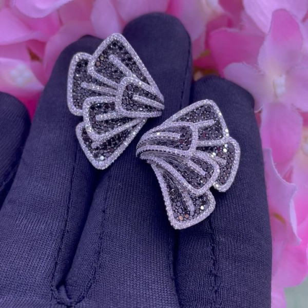 Butterfly Inspired Black Sapphire Statement Flower Earrings