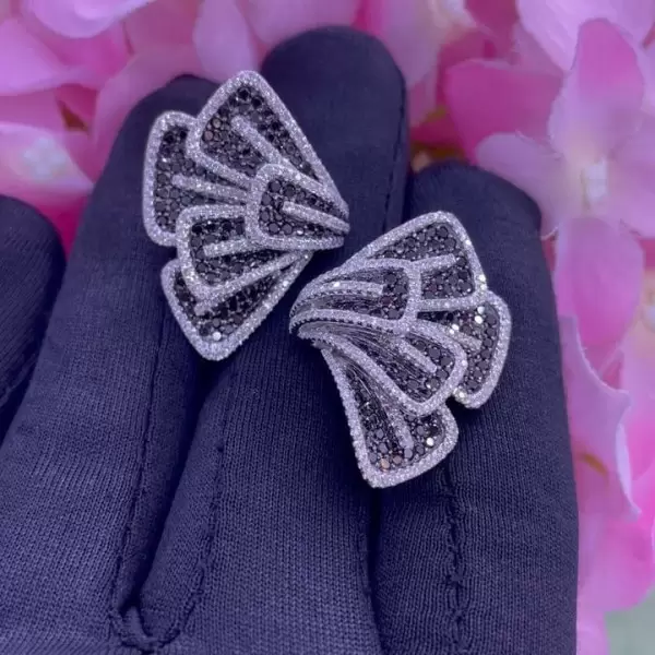 Butterfly Inspired Black Sapphire Statement Flower Earrings
