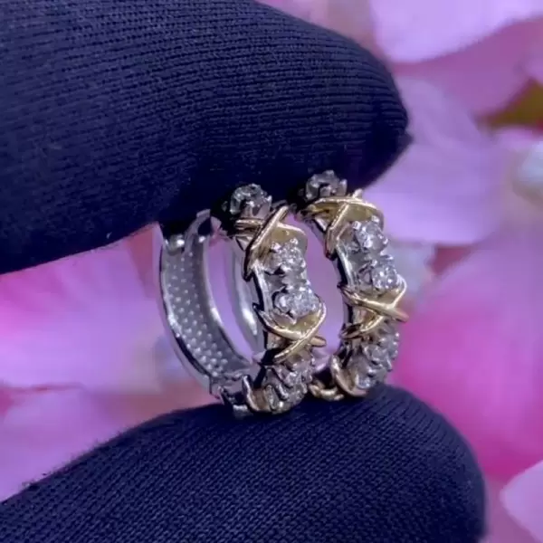 Two Tone Knot White Sapphire Hoop Earrings