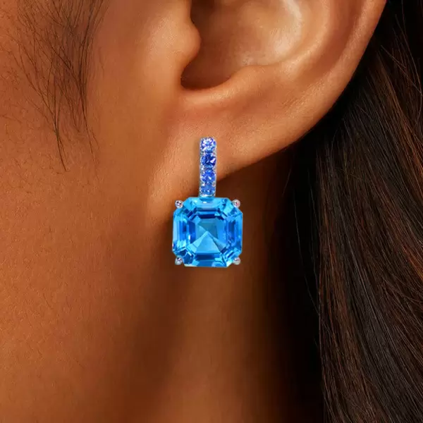 10CTW Asscher Cut Aquamarine Drop Earrings
