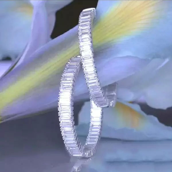 32MM Diameter Baguette Cut White Sapphire Hoop Earrings