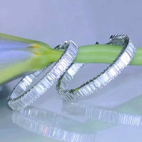 32MM Diameter Baguette Cut White Sapphire Hoop Earrings