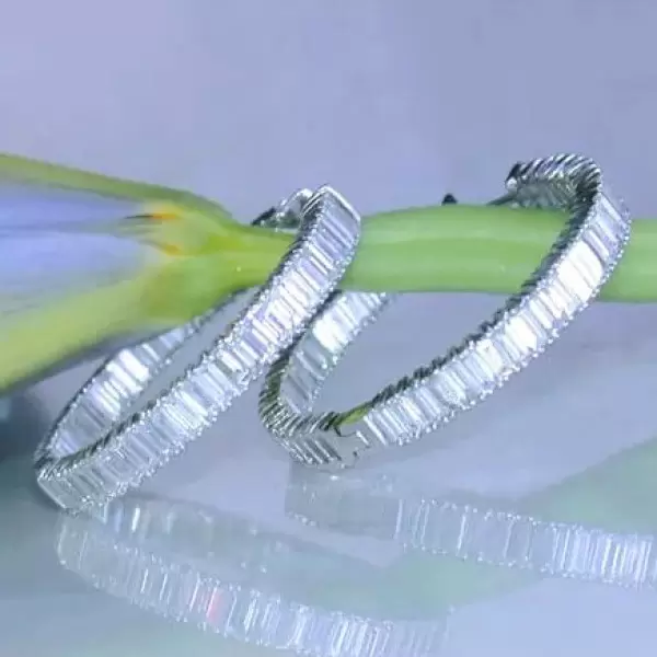32MM Diameter Baguette Cut White Sapphire Hoop Earrings