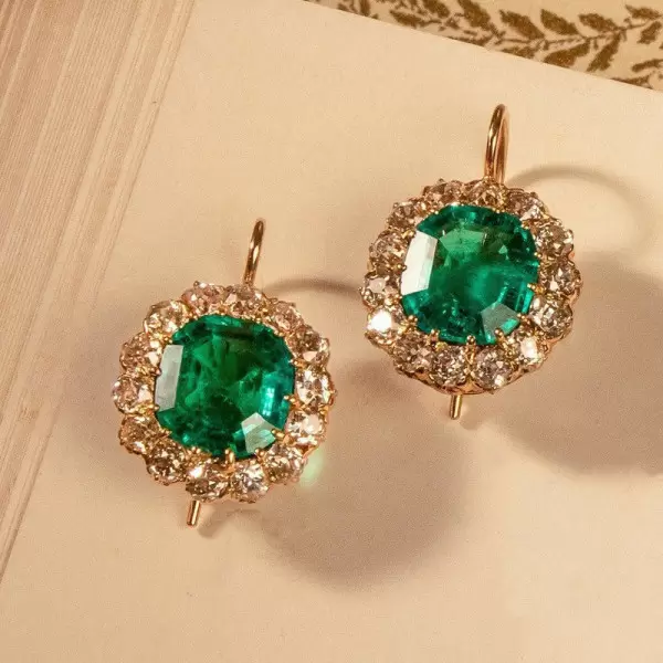 11.2ctw Halo Cushion Cut Emerald Drop Earrings