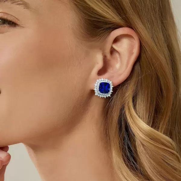 10CTW Halo Cushion Cut Sapphire Stud Earrings