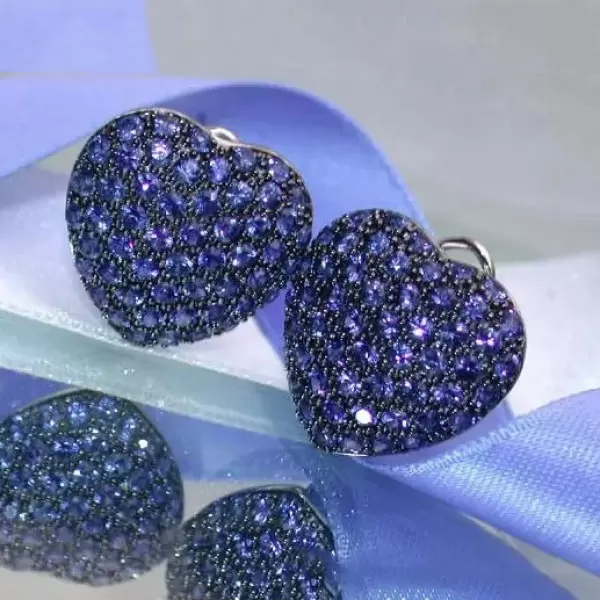 17MM Wide Paved Ruby Heart Stud Earrings