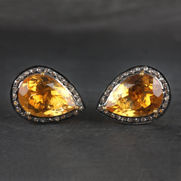 17ctw Pear Cut Yellow Sapphire Stud Earrings