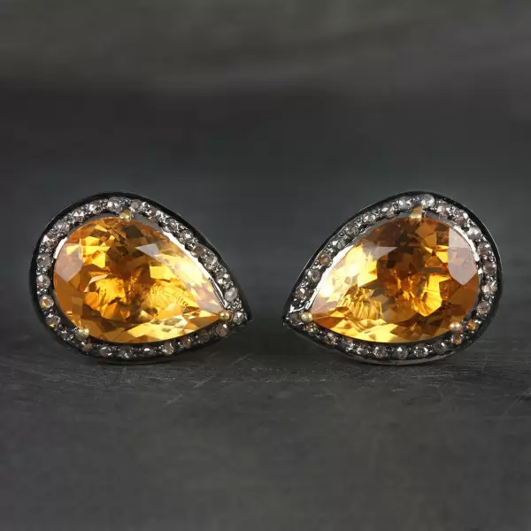 17ctw Pear Cut Yellow Sapphire Stud Earrings