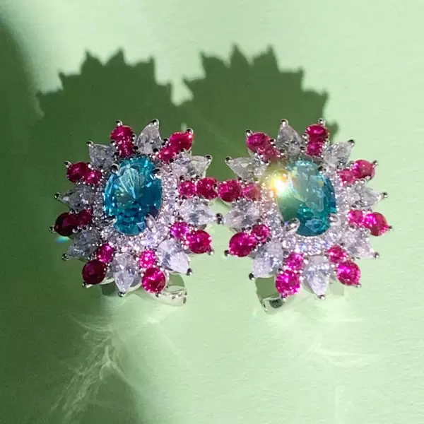 6ctw Oval Cut Green Blue Paraiba Tourmaline Flower Earrings