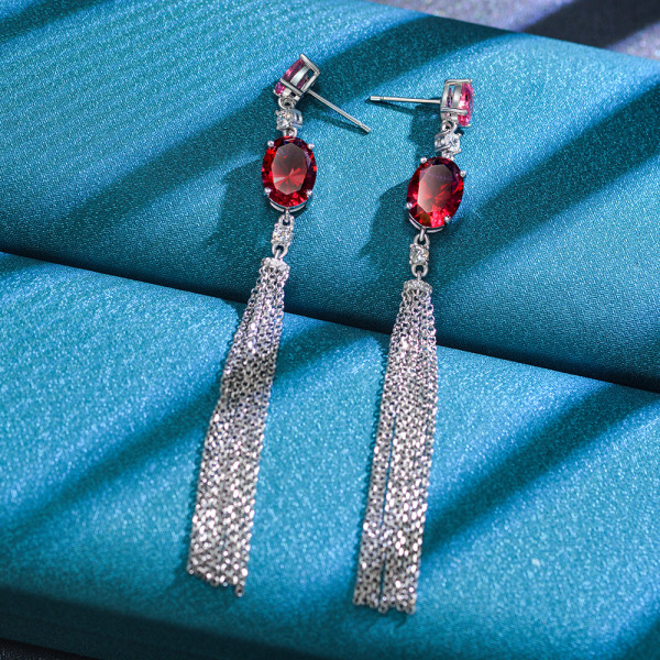 Vintage Oval Cut Ruby Fringe Earrings