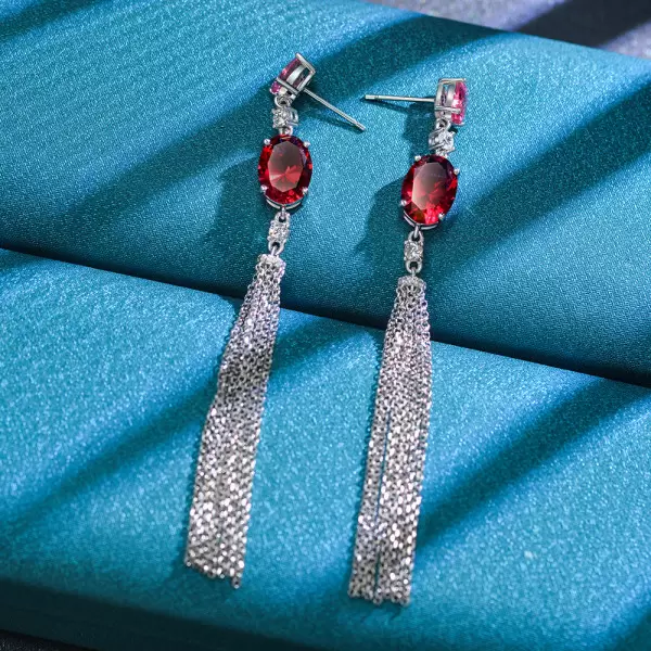 Vintage Oval Cut Ruby Fringe Earrings