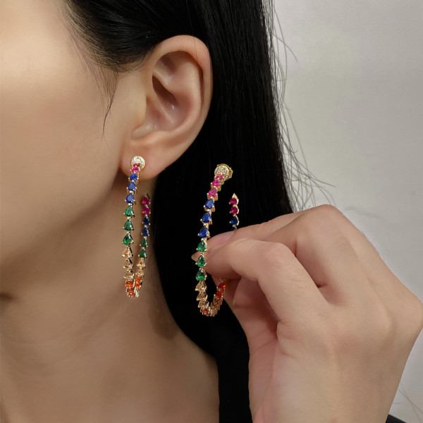 Pear Cut Rainbow Sapphire Hoop Earrings