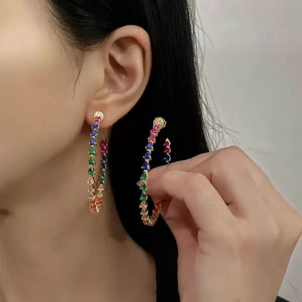 Pear Cut Rainbow Sapphire Hoop Earrings