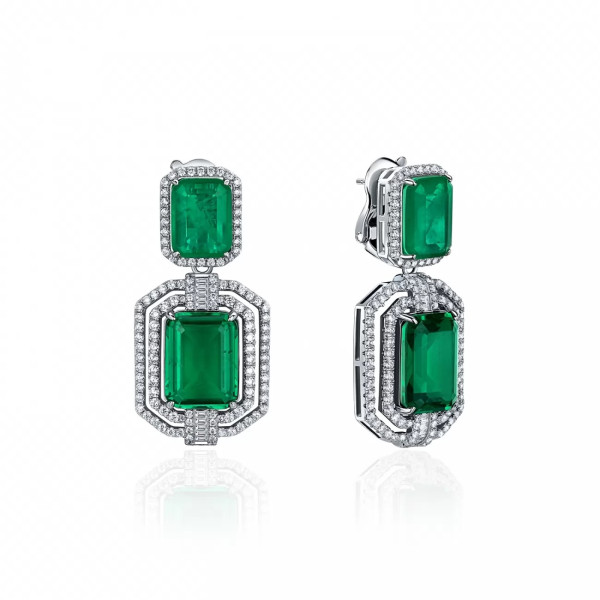 22ctw Halo Emerald Cut Statement Earrings
