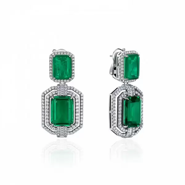 22ctw Halo Emerald Cut Statement Earrings