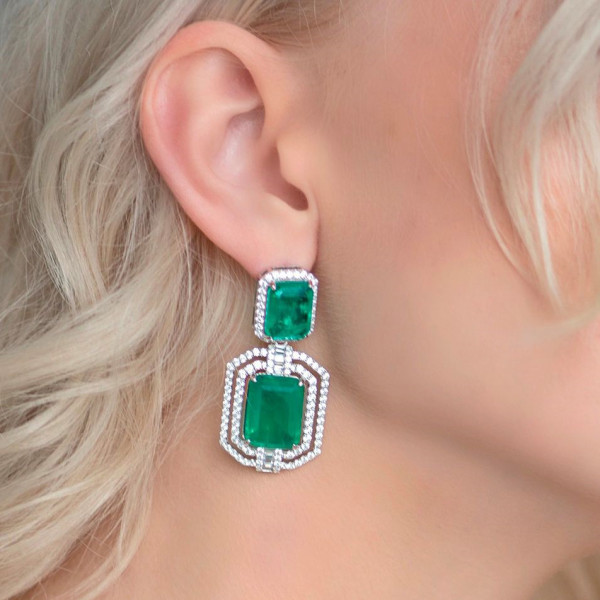 22ctw Halo Emerald Cut Statement Earrings